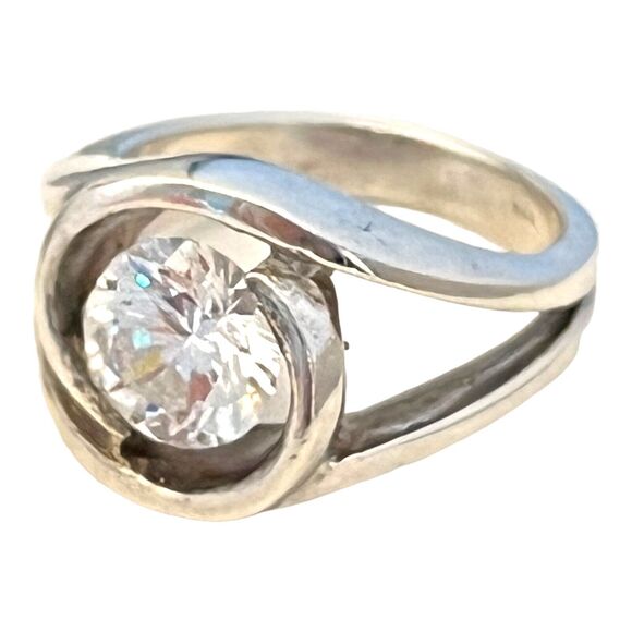 Vintage Jewelry - NEW Vintage Ring Size 6 Sterling Silver Cubic Zirconia Mid Century Modern 4B